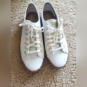 Keds white leather with cheetah print soles never worn